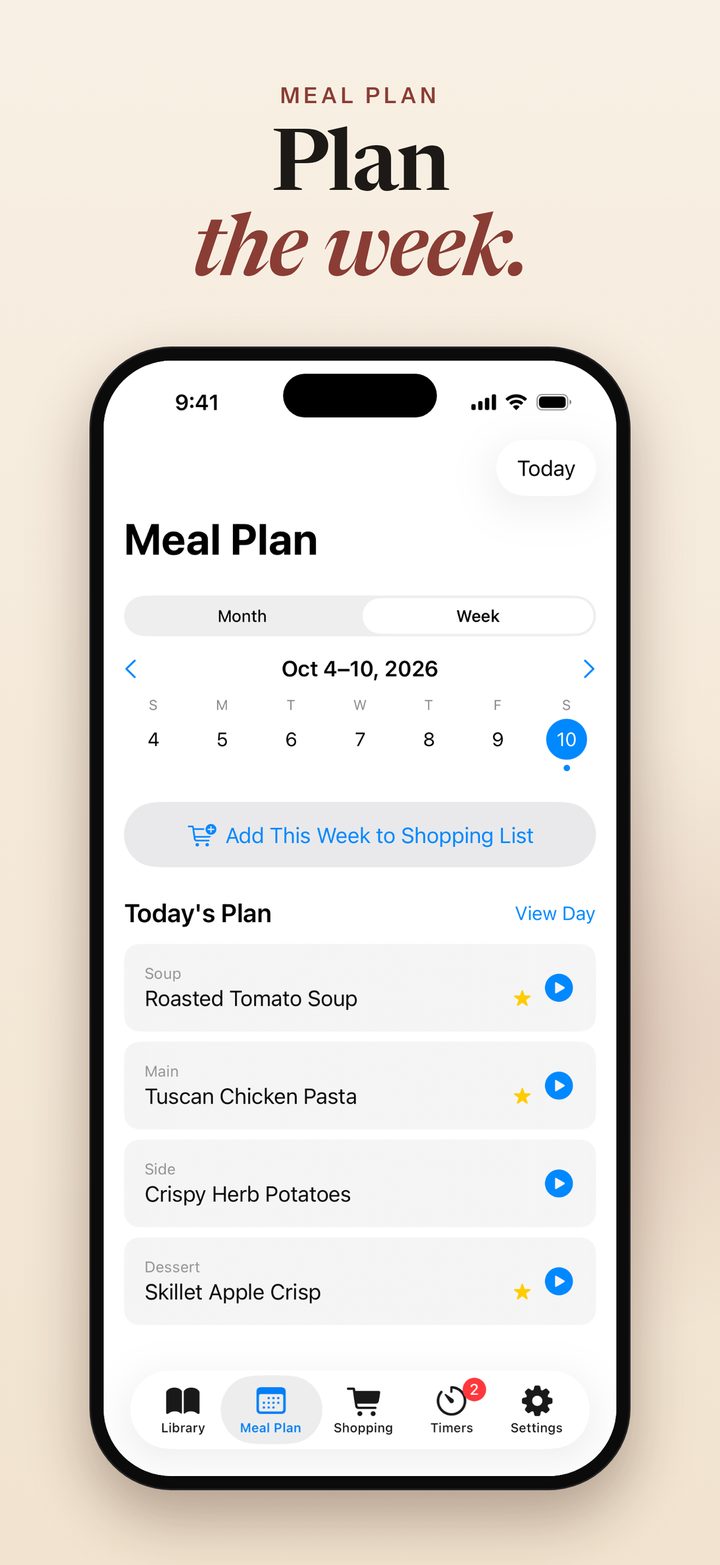 Plan the week: the Meal Plan week view